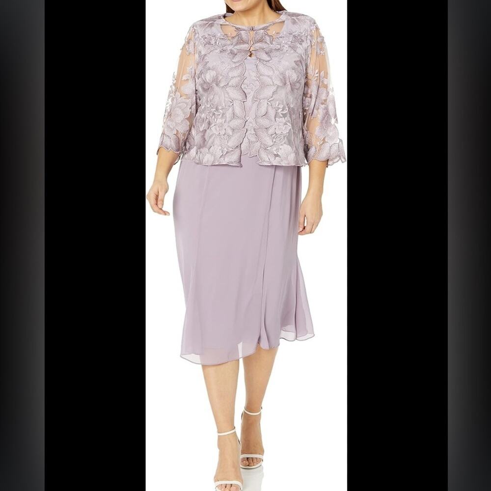 Alex Evenings Purple Midi Dress with Floral Detail